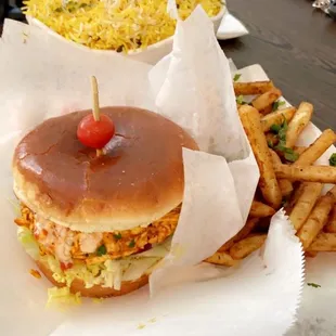 Paneer Burger and Masala Fries and Paneer Masakali Biryani