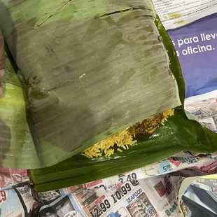 a banana leaf wrapped in banana leaves