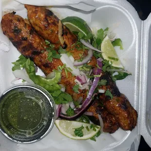 Chicken kabab to go. Juicy, spicy, flavorful, delicious.