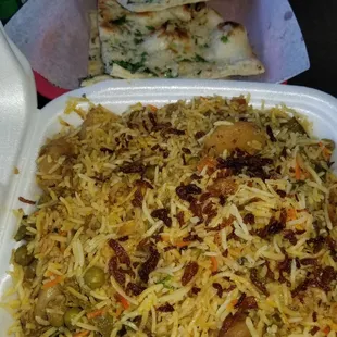Veggie Biyrani and garlic naan