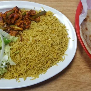 Suqaar digaag (chicken) with rice and jabati