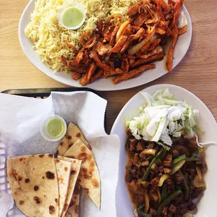 Top: Chicken Suqar w/ Rice | Bottom Left: Jabati | Bottom Right: Beef Suqar