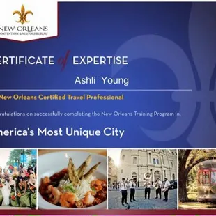 Certificate (#5) for Ashli Young / Nawlins Theatrical Tours  Certified Travel Professional by the New Orleans Convention &amp; Visitors Bureau