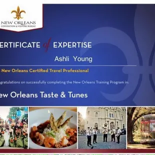 Certificate (#6) for Ashli Young / Nawlins Theatrical Tours  Certified Travel Professional by the New Orleans Convention &amp; Visitors Bureau