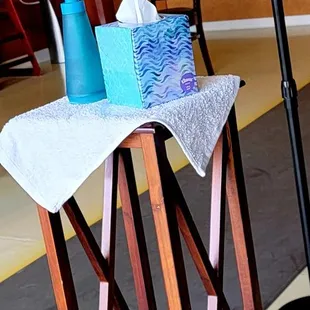 a table with a towel on it