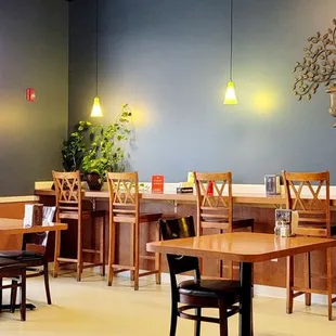 tables and chairs in a restaurant