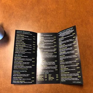 Menus with prices as of November 8th