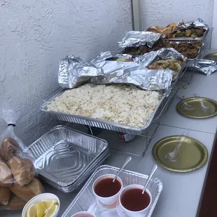 Tray set up with the sauces and lemon
