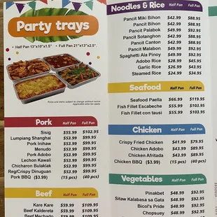 Current menu and pricing 02/25/23