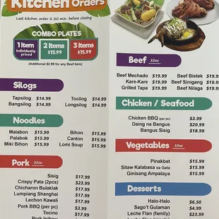 Current menu and pricing 02/25/23