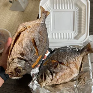Huge Pompano! They re-fry when you order so it&apos;s nice and freshly hot!