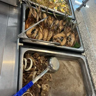 Beef steak, fried bangus, palabok