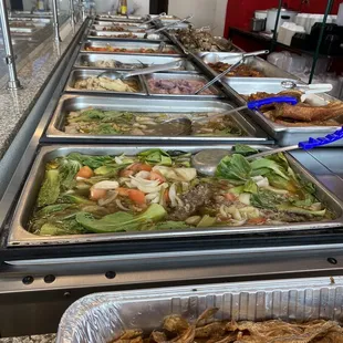 Cafeteria style service.  Stewed and fried Filipino offerings.