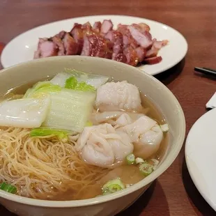 Wonton Noodle Soup and Roast Pork Side