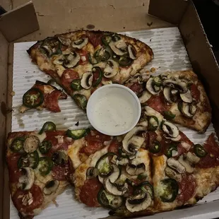 Best gluten free pizza. The crust is super crisp. Wicked Roni with mushroom