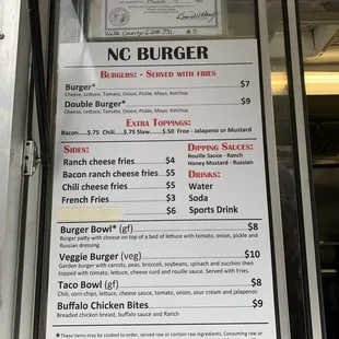 a menu for a fast food restaurant