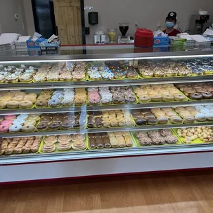 a display case full of donuts