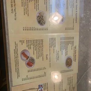 the menu for the restaurant