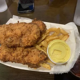 Their chicken tenders are huge. So good with their bbq sauce