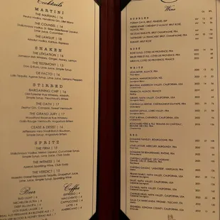 Drink menu