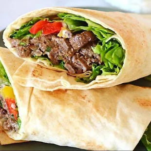 a beef and lettuce wrap