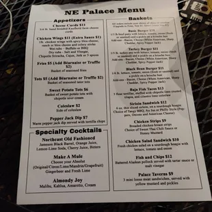 Full Menu from the first night of the new kitchen, October 2020