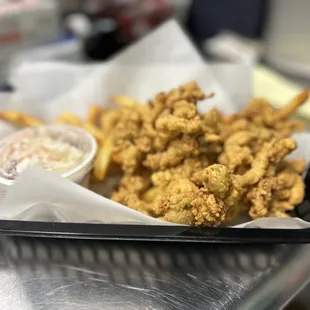 a tray of fried food