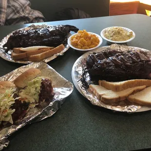 Ribs and pulled pork sandwiches