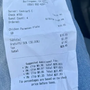 30% automatic gratuity!!