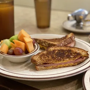 Grilled ham and cheese and fruit cup