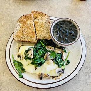 Vegetarian Omelette with whole wheat toast and black beans