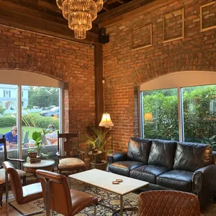 a living room with a chandelier