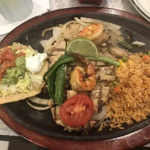 Chicken and shrimp fajitas