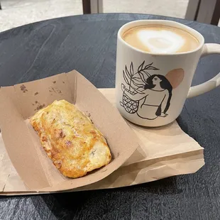 peach &amp; cranberry empanada, flat white