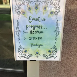 a sign for event progress