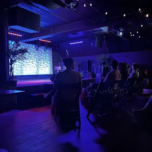 a group of people watching a presentation