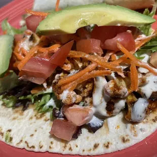 buffalo cauliflower tacos- very spicy