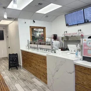 the counter area of a coffee shop