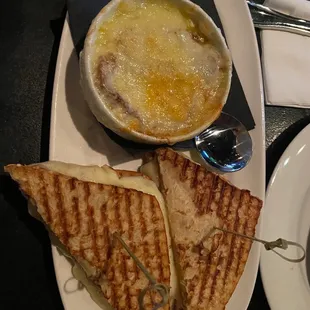 French Guinness Onion Soup and grilled cheese