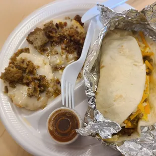 Breakfast Taco and Biscuits and Gravy. Very good combo