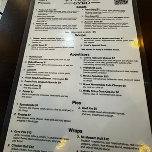 Menu overview