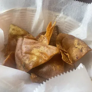 Fried Pita Chips and olives