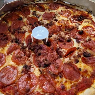 Pepperoni, bacon, ham, and garlic