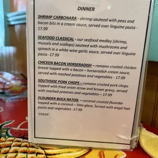 Table tent specials. Change every two weeks