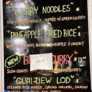 a menu on a blackboard