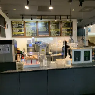 a view of a counter with food on it