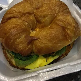 Breakfast Croissant, with egg, tomato, cheese, spinach (4 stars)