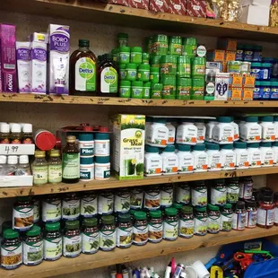 shelves of various products