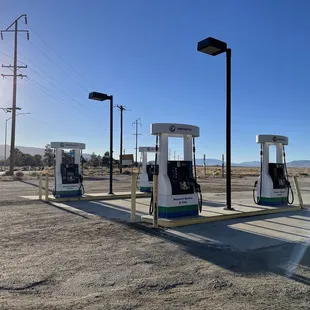 a row of gas pumps