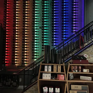 a colorful wine rack